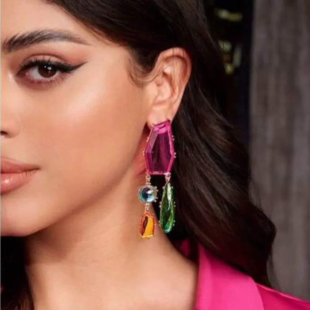 Statement pink drop earrings A492
